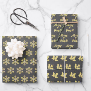 Feuille De Papier Cadeau saison des fêtes gris or et foncé