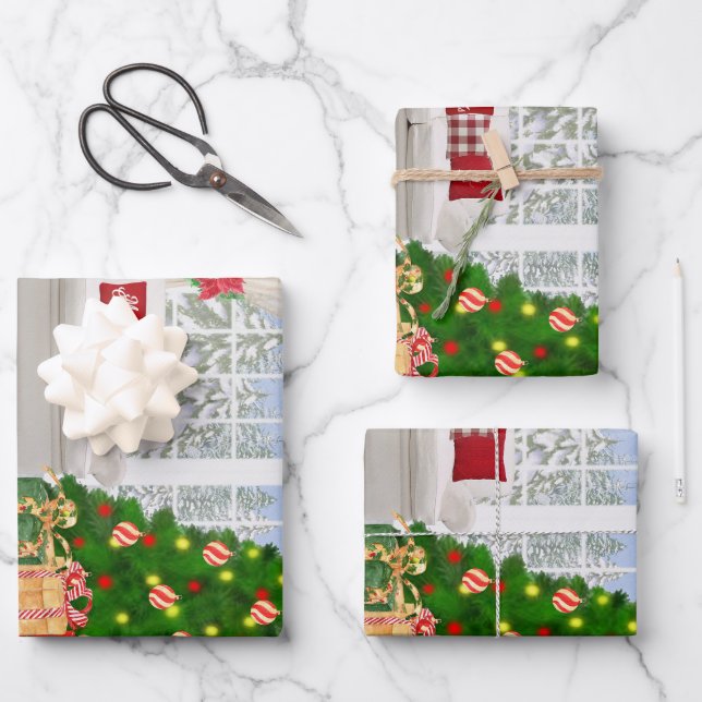Feuille De Papier Cadeau Salle de Noël  (Recto)