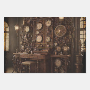 Feuille De Papier Cadeau Salle Steampunk avec vieilles horloge