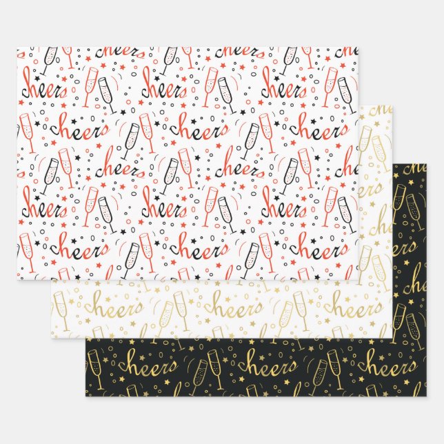 Feuille De Papier Cadeau Salutations Champagne Noël et Nouvel An (Lot)