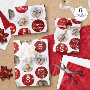 Feuille De Papier Cadeau Salutations de Noël 6 Photo Monogramme Étincelle r