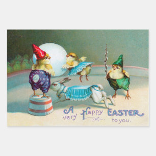 Feuille De Papier Cadeau Salutations de Pâques vintages Wis Chicks Circus