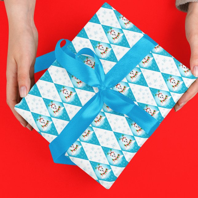 Feuille De Papier Cadeau Samoyed Winter Holiday Diamond Motif (Samoyed's snowy dance, diamond patterns, winter's gift, warmth on paper.)