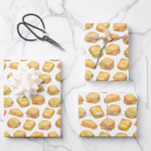 Feuille De Papier Cadeau Sandwich de pique-nique carrelé amusant