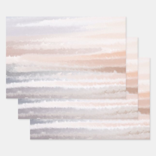 Feuille De Papier Cadeau Sandy Beach Été Tan Aquarelle Abstraite (Lot)