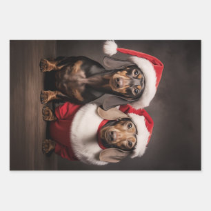 Feuille De Papier Cadeau Santa Claus Dachshund Twins