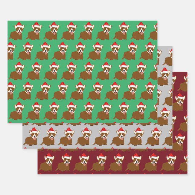 Feuille De Papier Cadeau Santa Hat Corgi (Lot)