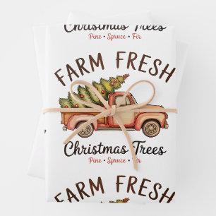 Feuille De Papier Cadeau Sapin de Noël Frais de la Ferme Camion Rose Noël V