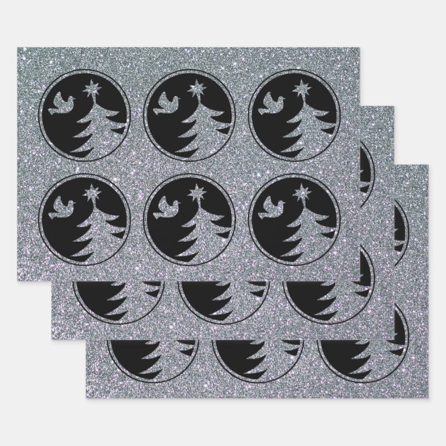 Feuille De Papier Cadeau Sapin de Noël Silver Black Dove  (Lot)