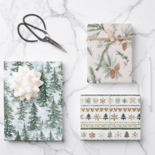 Feuille De Papier Cadeau Sapins de Noël enneigés