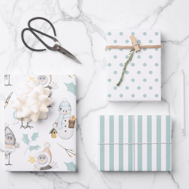 Feuille De Papier Cadeau Sarcelle | Blanc | Noël (Recto)