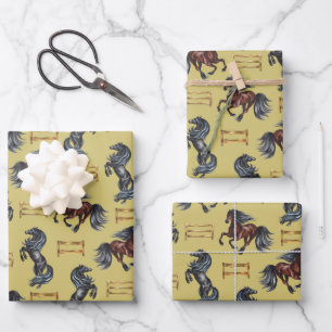 Feuille De Papier Cadeau Saut de cheval sur obstacles en bois Sports équest