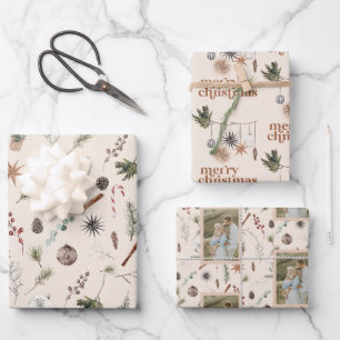 Feuille De Papier Cadeau Scandi Boho Neutral Joyeux Noël Photo