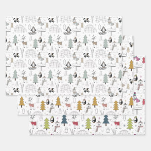 Feuille De Papier Cadeau Scandi Penguin Winter Wonderland Noël