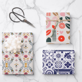 Feuille De Papier Cadeau scandinave fleurs abstraites folk motif
