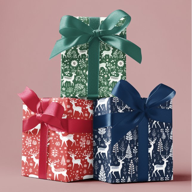 Feuille De Papier Cadeau Scandinave renne de Noël nordique (Créateur téléchargé)