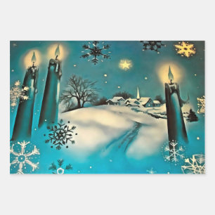 Feuille De Papier Cadeau Scène de Noël de Snowy