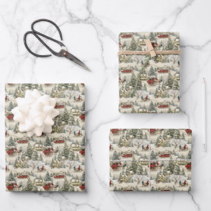 Feuille De Papier Cadeau Scène de Noël vintage