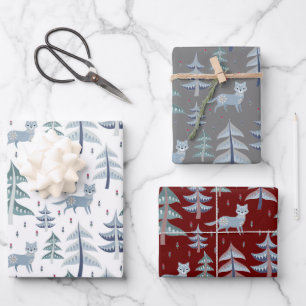 Feuille De Papier Cadeau Scène d'hiver de l'art populaire nordique
