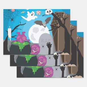 Feuille De Papier Cadeau Scène du monstre d'Halloween