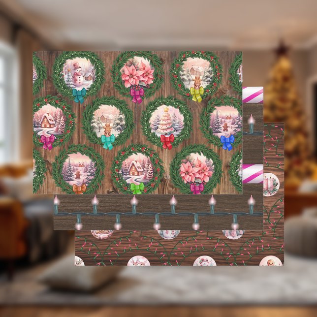 Feuille De Papier Cadeau Scènes de Noël roses (Créateur téléchargé)