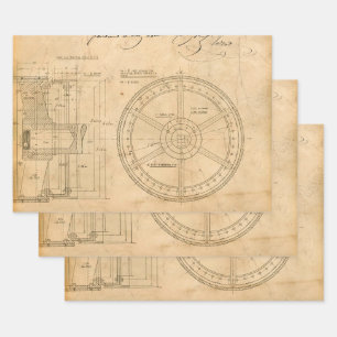 Feuille De Papier Cadeau Schéma circulaire mécanique sur Tan