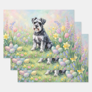 Feuille De Papier Cadeau Schnauzer fantaisiste avec œufs de Pâques