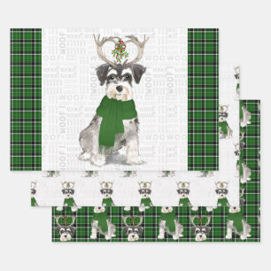 Feuille De Papier Cadeau Schnauzer miniature Chien de Noël et Plaid vert