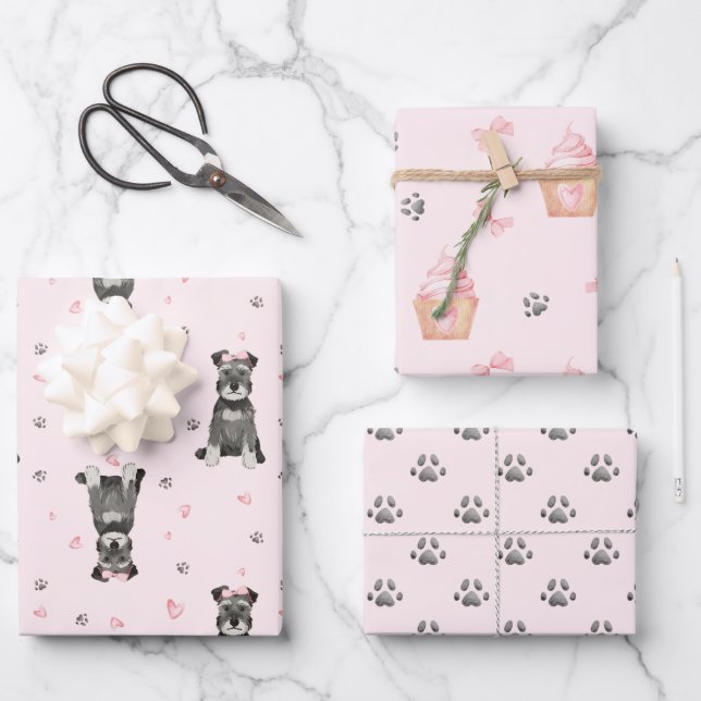Feuille De Papier Cadeau Schnauzer rose mou (Recto)