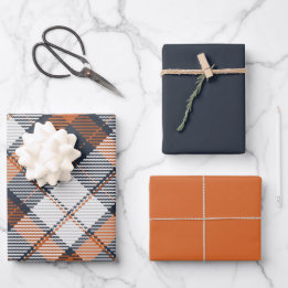 Feuille De Papier Cadeau Scott Black Orange Modern Scottish Tartan