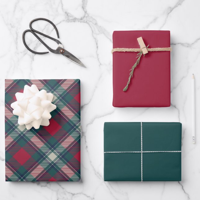 Feuille De Papier Cadeau Scott Red Green Modern Scottish Tartan (Recto)