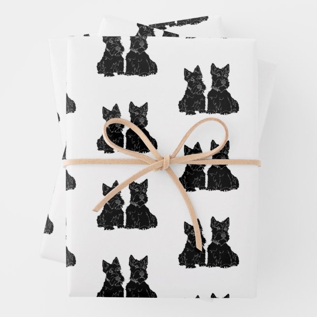 Feuille De Papier Cadeau Scottish Terriers (En situation)