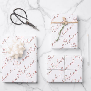 Feuille De Papier Cadeau Script Terracotta calligraphie noms mariage
