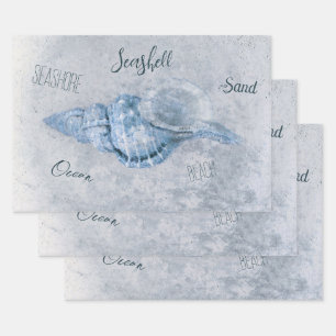 Feuille De Papier Cadeau Sea Shell Blue Vintage Antique Beach Ephemera