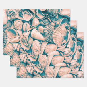 Feuille De Papier Cadeau Sea Shells Ocean Beach Turquoise Vintage Découpag