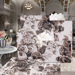 Feuille De Papier Cadeau Séphia Brown Floral Peonies Dahlias Asters Roses
