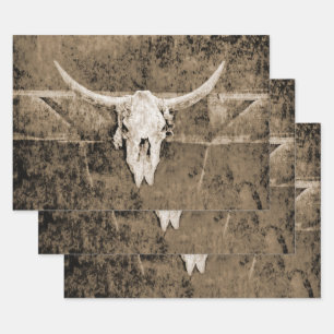 Feuille De Papier Cadeau Sepia Ouest Texture Brown Cowboy Taureau