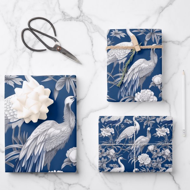Feuille De Papier Cadeau Série Chinoserie bleu et blanc Design 7 (Recto)