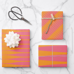 Feuille De Papier Cadeau Série de rayures roses et orange
