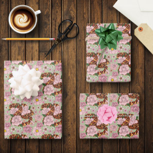 Feuille De Papier Cadeau Serpent des blés vibrant Fleurs de pivoine roses V