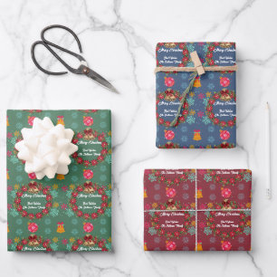 Feuille De Papier Cadeau Serre de Noël avec cloches ornementales