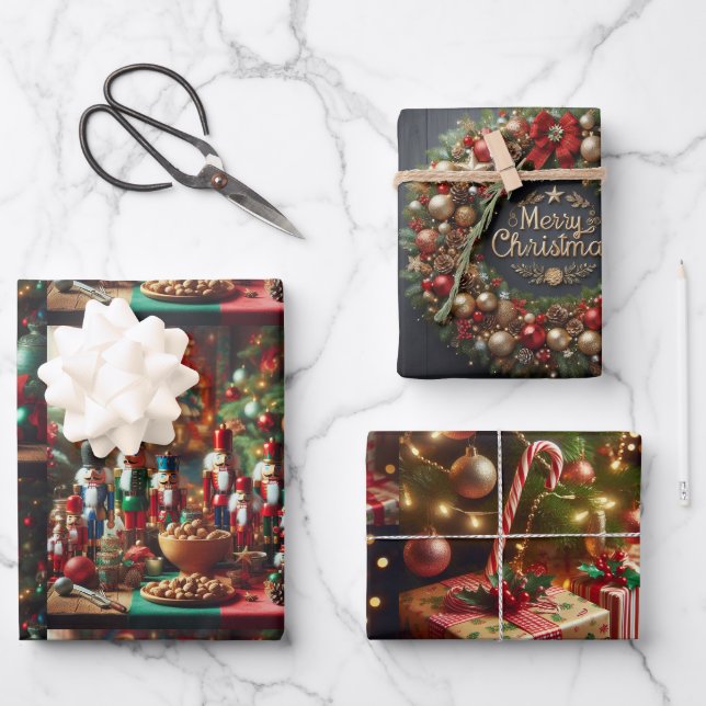 Feuille De Papier Cadeau Serre de Noël, Casse-noisette et (Recto)
