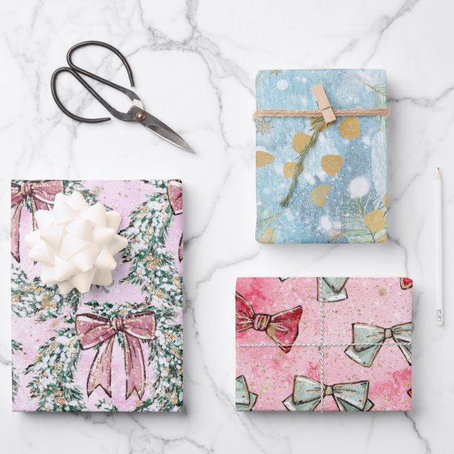 Feuille De Papier Cadeau Serres Et Vaches De Noël Chic (Recto)