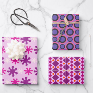 Feuille De Papier Cadeau Set 3 coloré Vintage Retro 60s les années 70