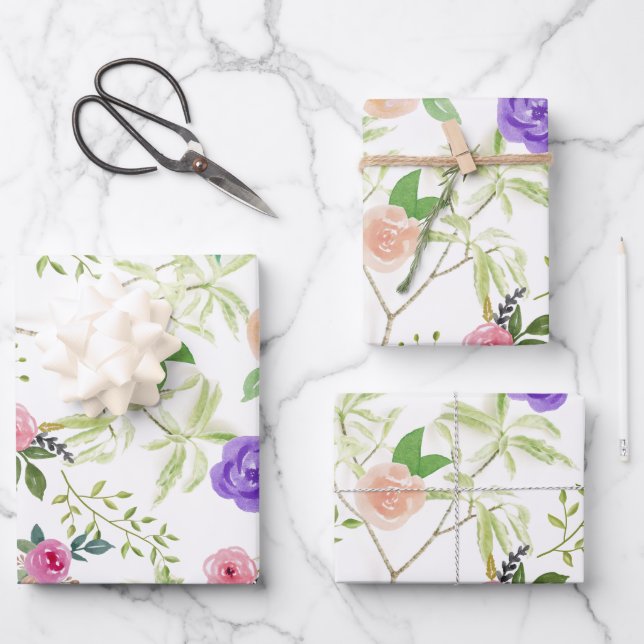 Feuille De Papier Cadeau Shabby Chic Floral douche nuptiale (Recto)