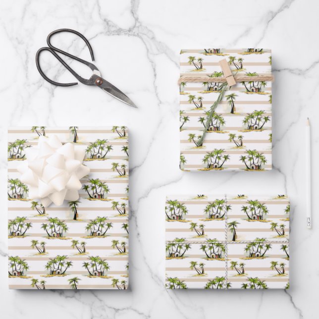 Feuille De Papier Cadeau Shack Tropical Et Palmiers (Recto)