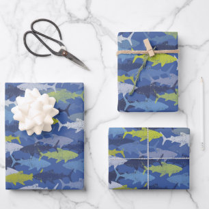 Feuille De Papier Cadeau Sharks Beach Ocean Motif de répétition