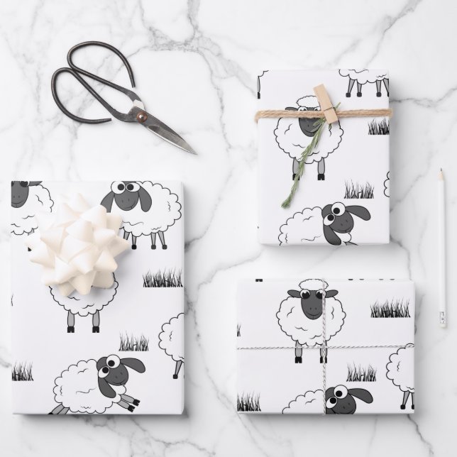 Feuille De Papier Cadeau Sheep Pattern - Black and White (Recto)