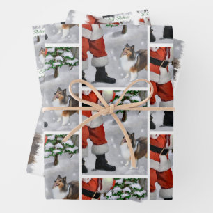 Feuille De Papier Cadeau Shetland Sheepdog croient Noël