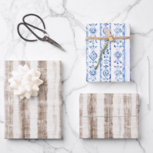 Feuille De Papier Cadeau Sicile Rayures Marron Rustique Shower de Mariée